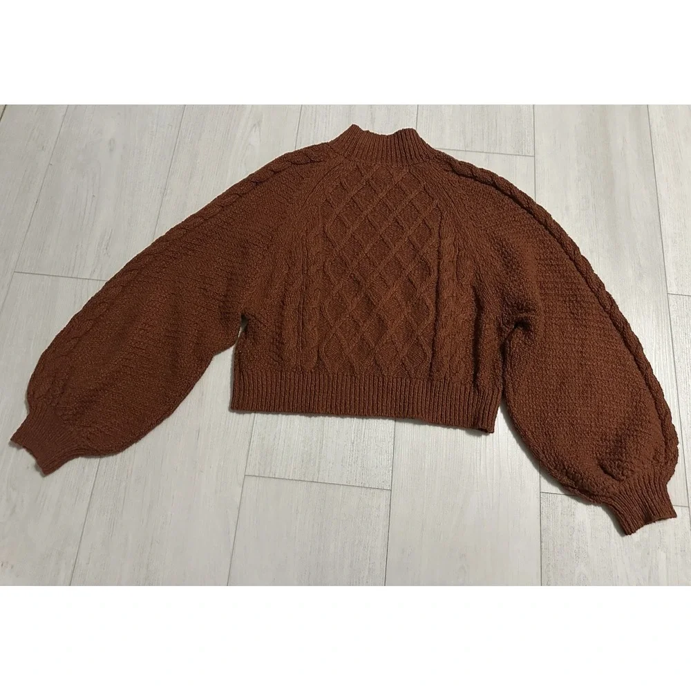 Free People Oversized Chunky Knit Mock Neck Sweater Sz S Rust Color‎ Cozy